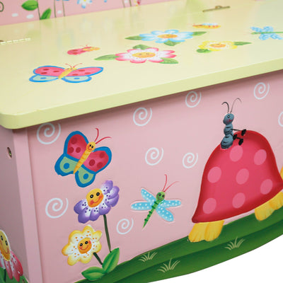 Fantasy Fields Magic Garden Kids Wooden Storage Bench, Pink