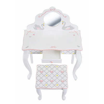 Fantasy Fields Swan Lake Kids Vanity Table Set with Stool, White/Gray