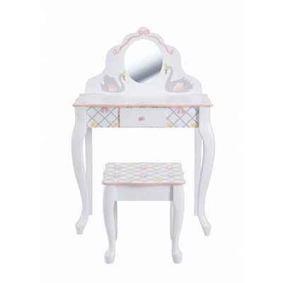 Fantasy Fields Swan Lake Kids Vanity Table Set with Stool, White/Gray