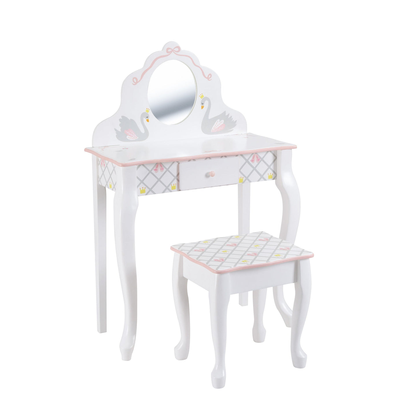 Fantasy Fields Swan Lake Kids Vanity Table Set with Stool, White/Gray