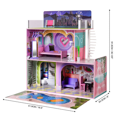 Olivia's Little World Kids Wooden Dreamland Sunset 3-Level Dollhouse Set