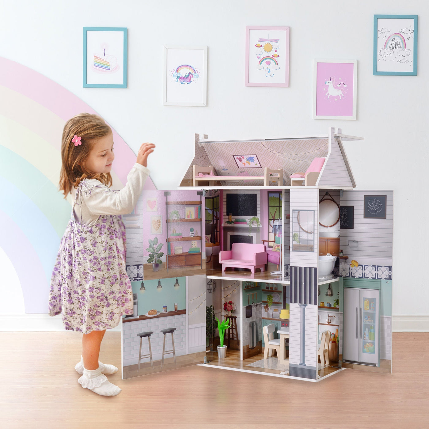 Olivia's Little World Wooden Dreamland Farmhouse Dollhouse Set