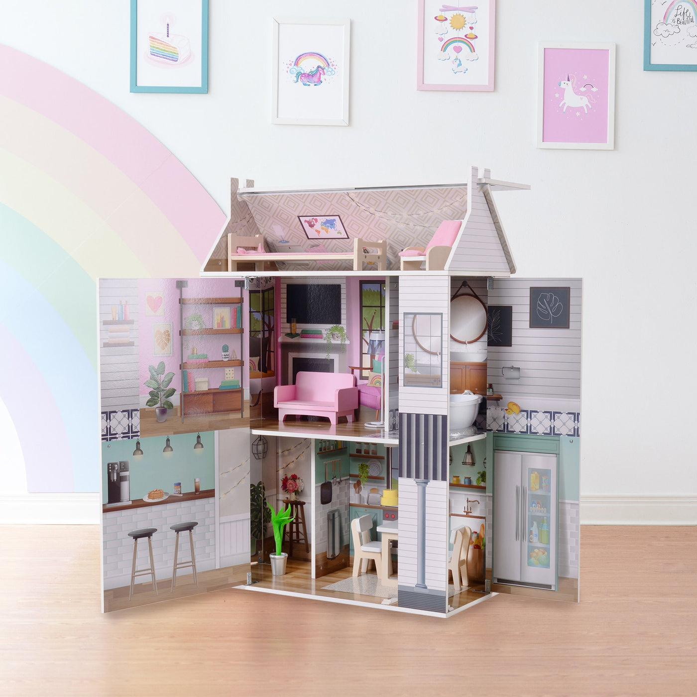 Olivia's Little World Wooden Dreamland Farmhouse Dollhouse Set