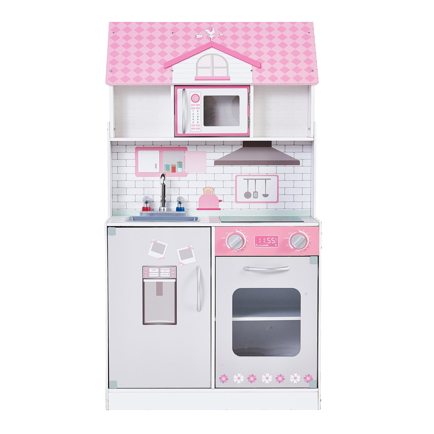 Teamson Kids Ariel 2-in-1 Double-Sided Play Kitchen with Accessories and Furnished Dollhouse for 12" Dolls, Pink