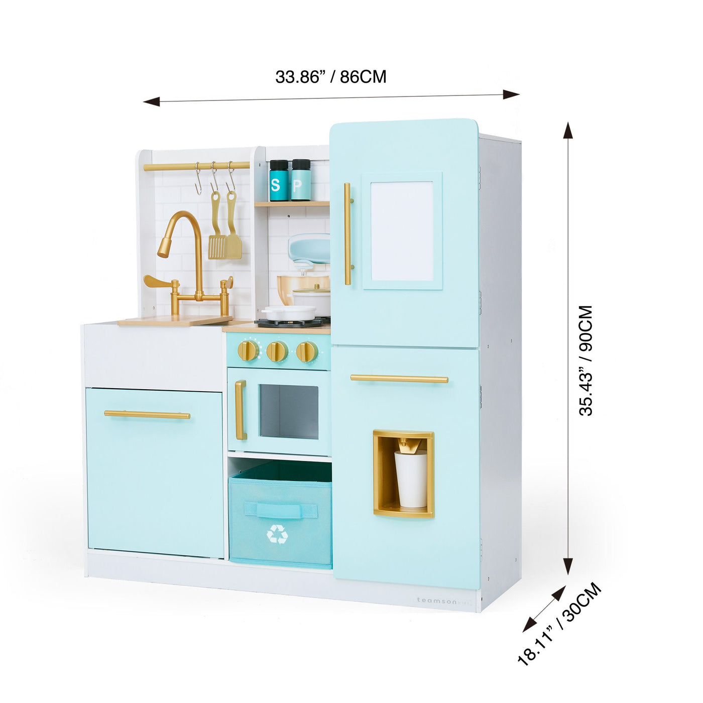 Teamson Kids Biscay Delight Classic Play Kitchen with Magnetic Refrigerator and Accessories, Mint