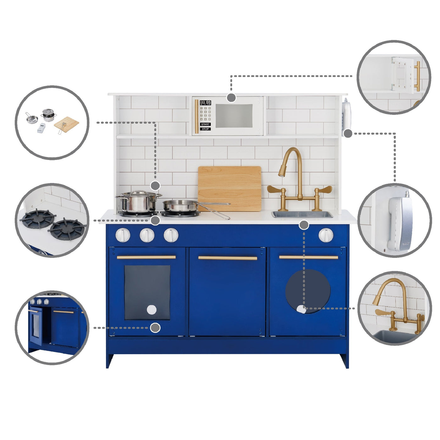 Teamson Kids Little Chef Berlin Play Kitchen with Cookware Accessories, White/Blue