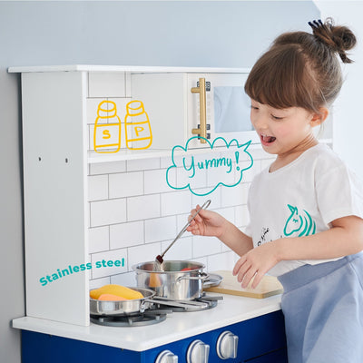 Teamson Kids Little Chef Berlin Play Kitchen with Cookware Accessories, White/Blue