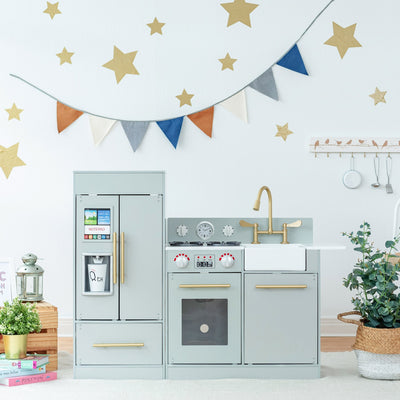 Teamson Kids Little Chef Charlotte Modern Play Kitchen, Silver Gray/Gold