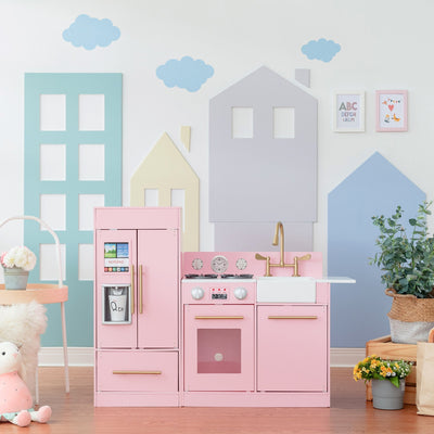 Teamson Kids Little Chef Charlotte Play Kitchen & Refrigerator Set, Pink