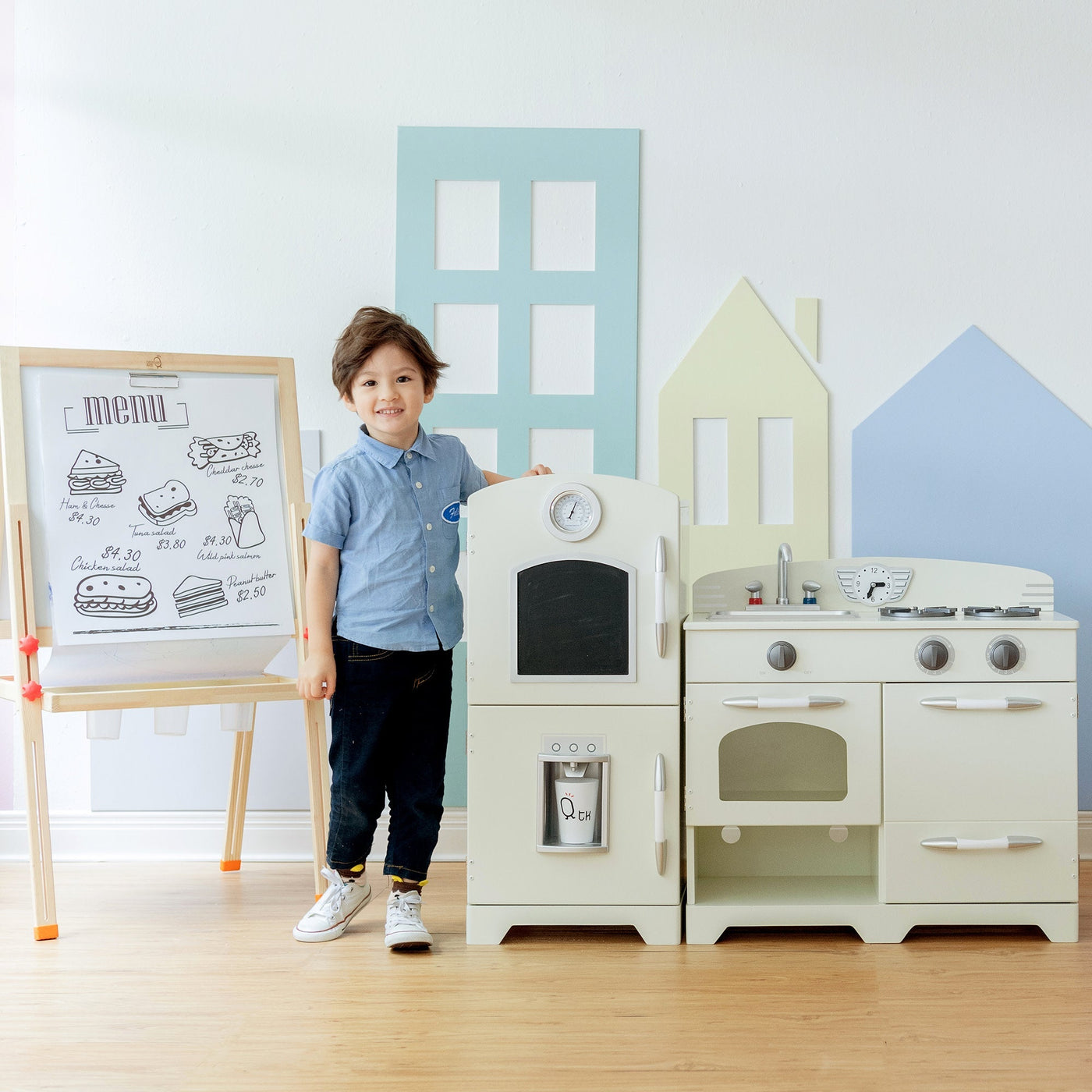 Teamson Kids Little Chef Fairfield Retro Kids Kitchen Playset with Refrigerator, Ivory