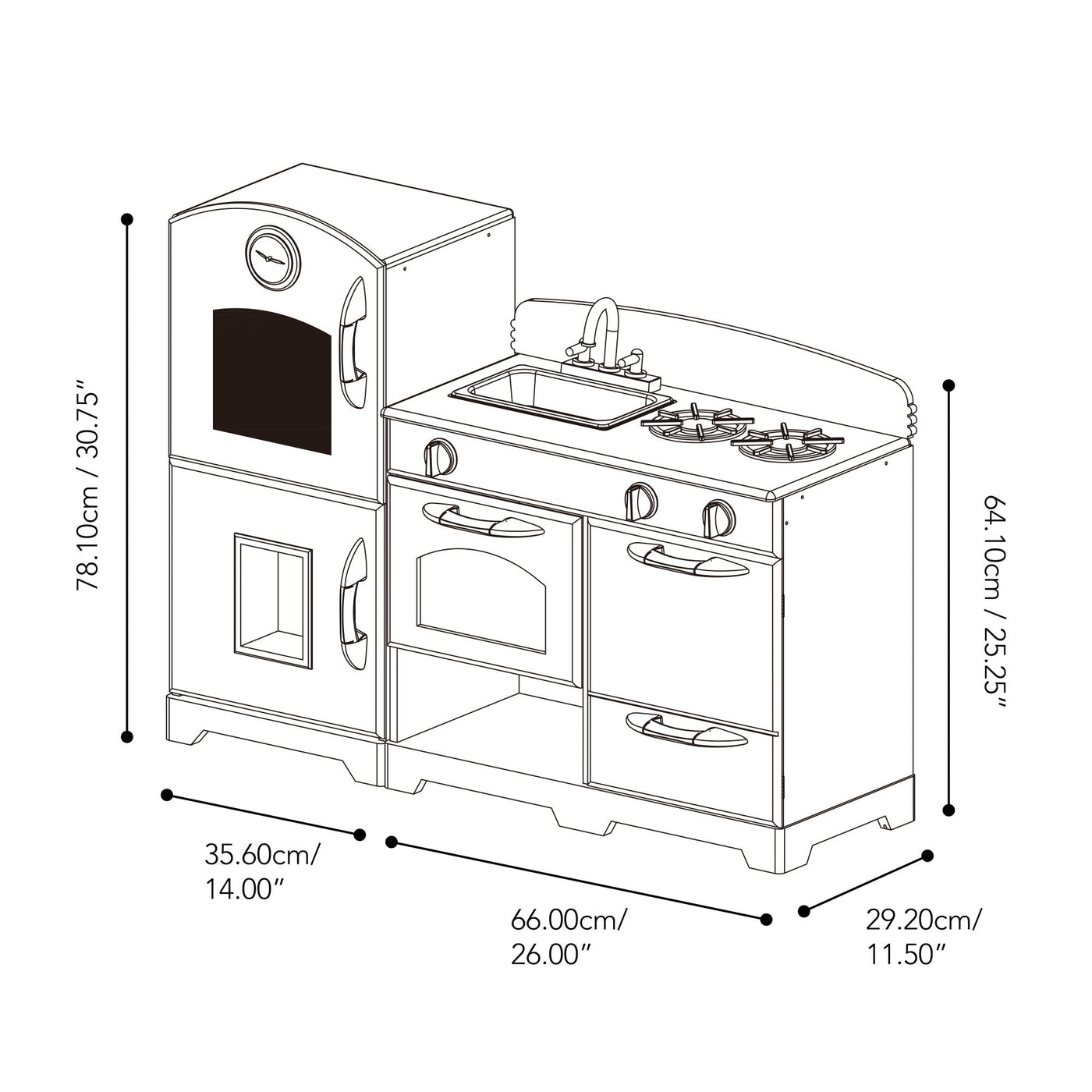 Teamson Kids Little Chef Fairfield Retro Kids Kitchen Playset with Refrigerator, Ivory