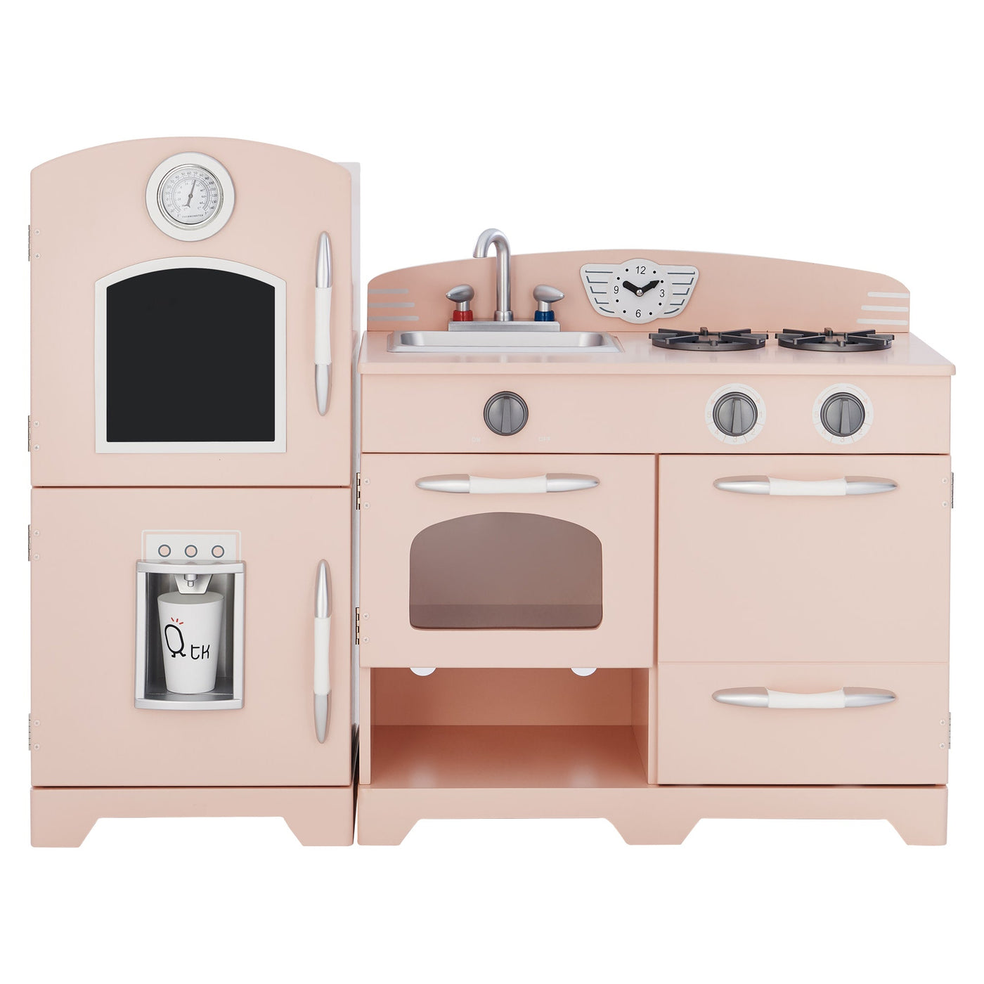 Teamson Kids Little Chef Fairfield Retro Kids Kitchen Playset with Refrigerator, Pink