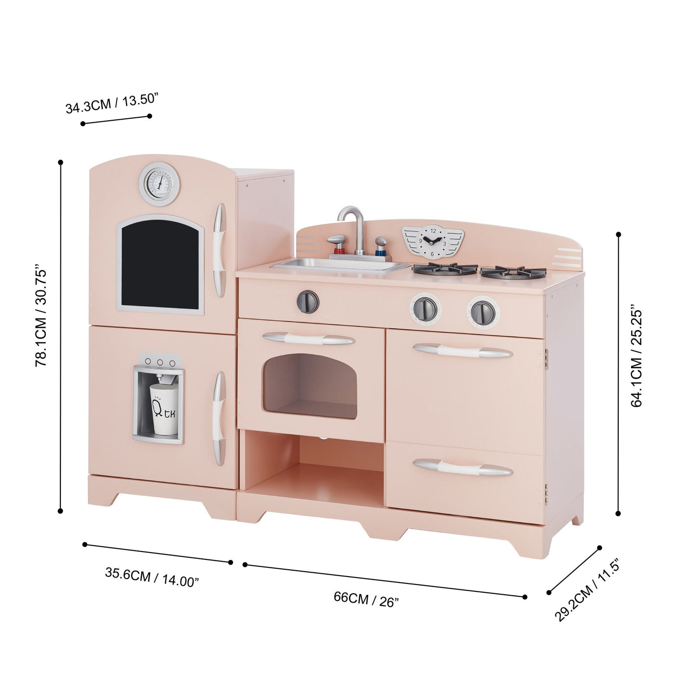 Teamson Kids Little Chef Fairfield Retro Kids Kitchen Playset with Refrigerator, Pink