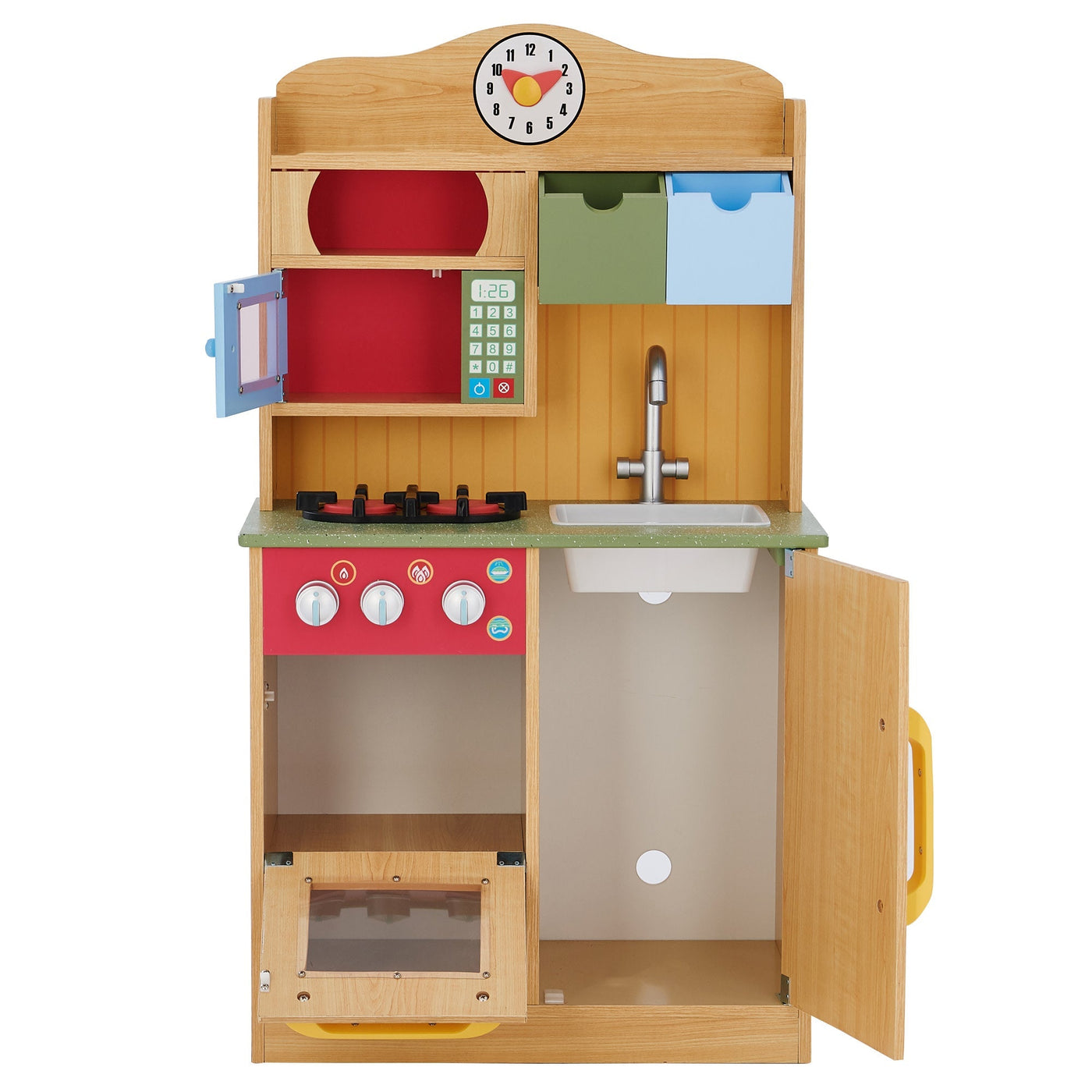 Teamson Kids Little Chef Florence Classic Play Kitchen with 5 Kitchen Accessory Toys, Wood Grain