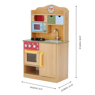 Teamson Kids Little Chef Florence Classic Play Kitchen with 5 Kitchen Accessory Toys, Wood Grain