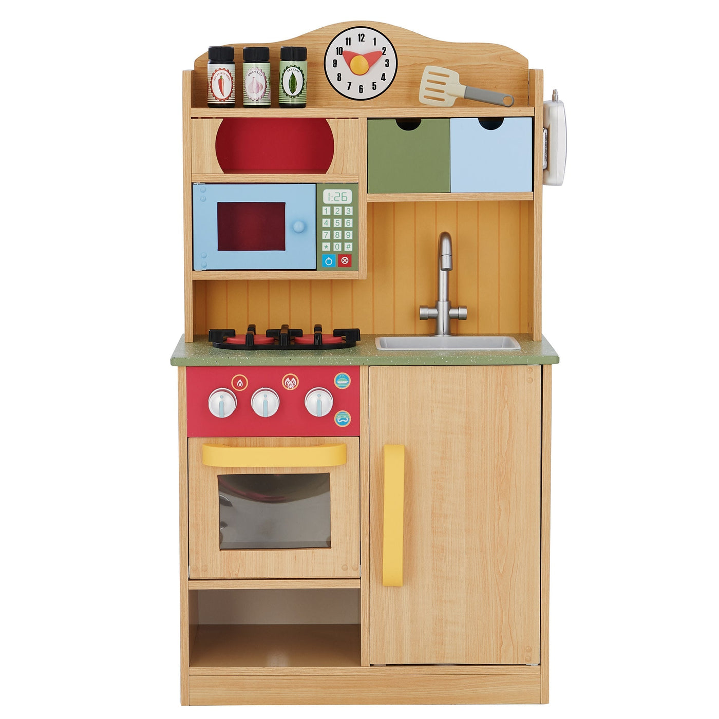 Teamson Kids Little Chef Florence Classic Play Kitchen with 5 Kitchen Accessory Toys, Wood Grain