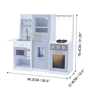 Teamson Kids Little Chef Lyon Complete Wooden Kitchen Set with Hydroponic Garden, Refrigerator and Accessories, Gray