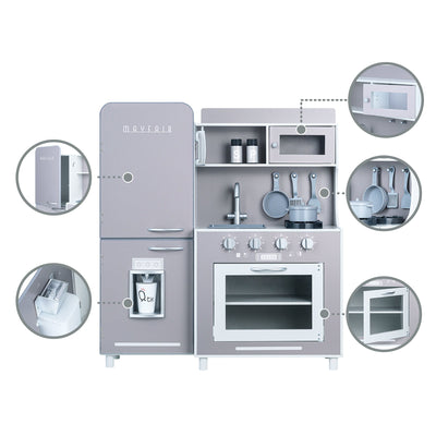 Teamson Kids Little Chef Mayfair Classic Kids Kitchen Playset with 11 Accessories, Gray