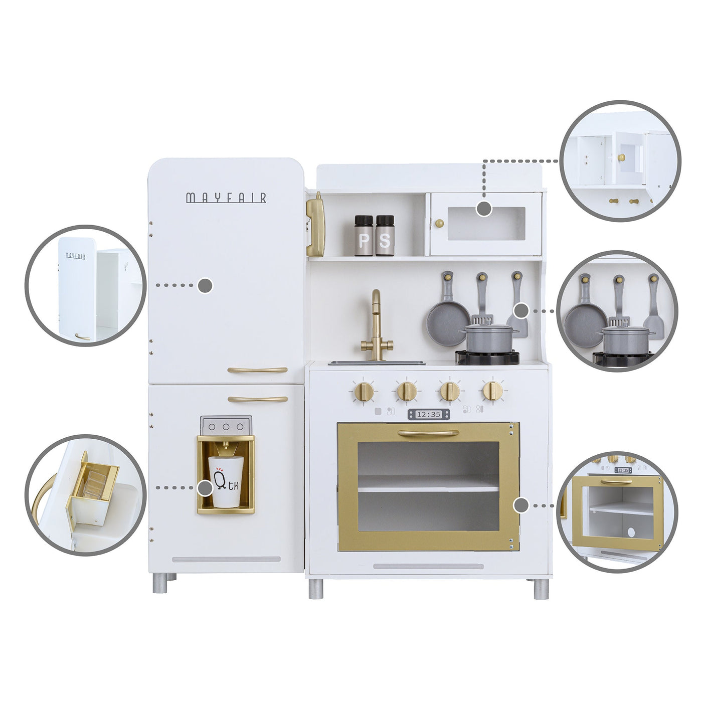 Teamson Kids Little Chef Mayfair Classic Kids Kitchen Playset with 11 Accessories, White/Gold