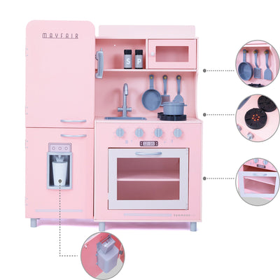 Teamson Kids Little Chef Mayfair Retro Play Kitchen with Accessories, Pink