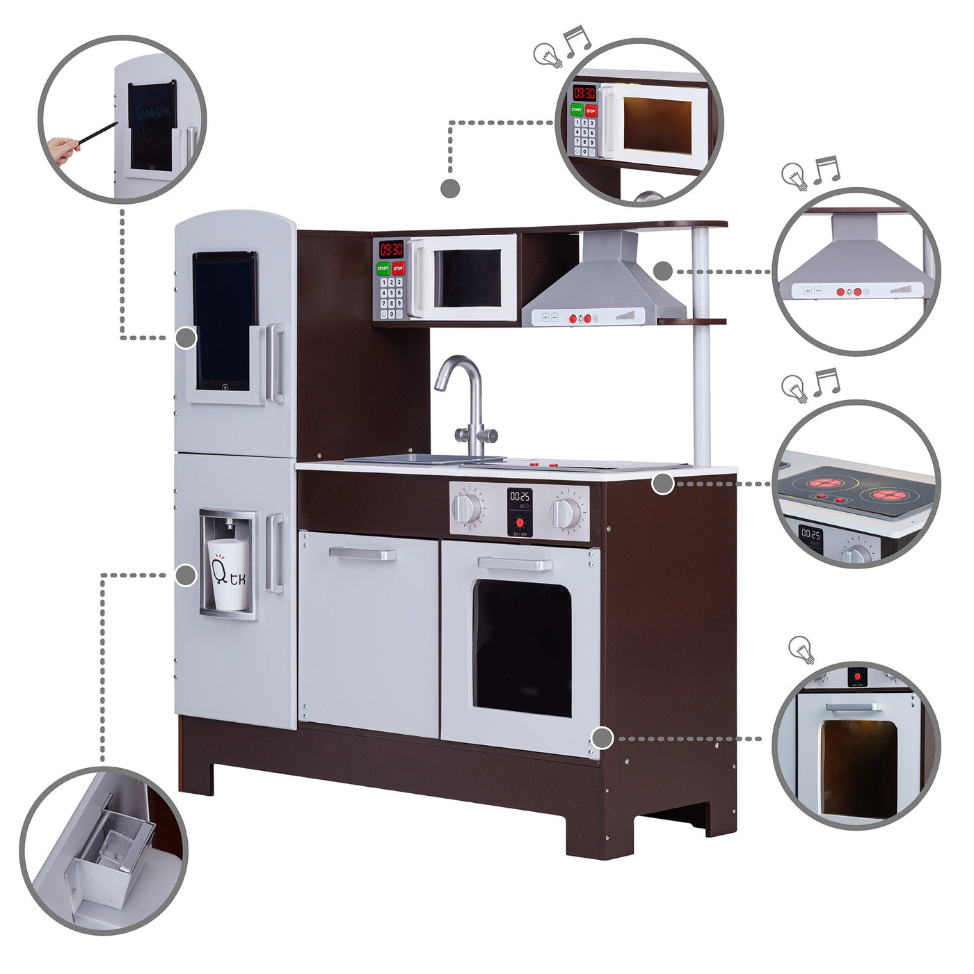 Teamson Kids Little Chef Munich Classic Kids Kitchen Playset with E-Writing Board, Espresso/Gray