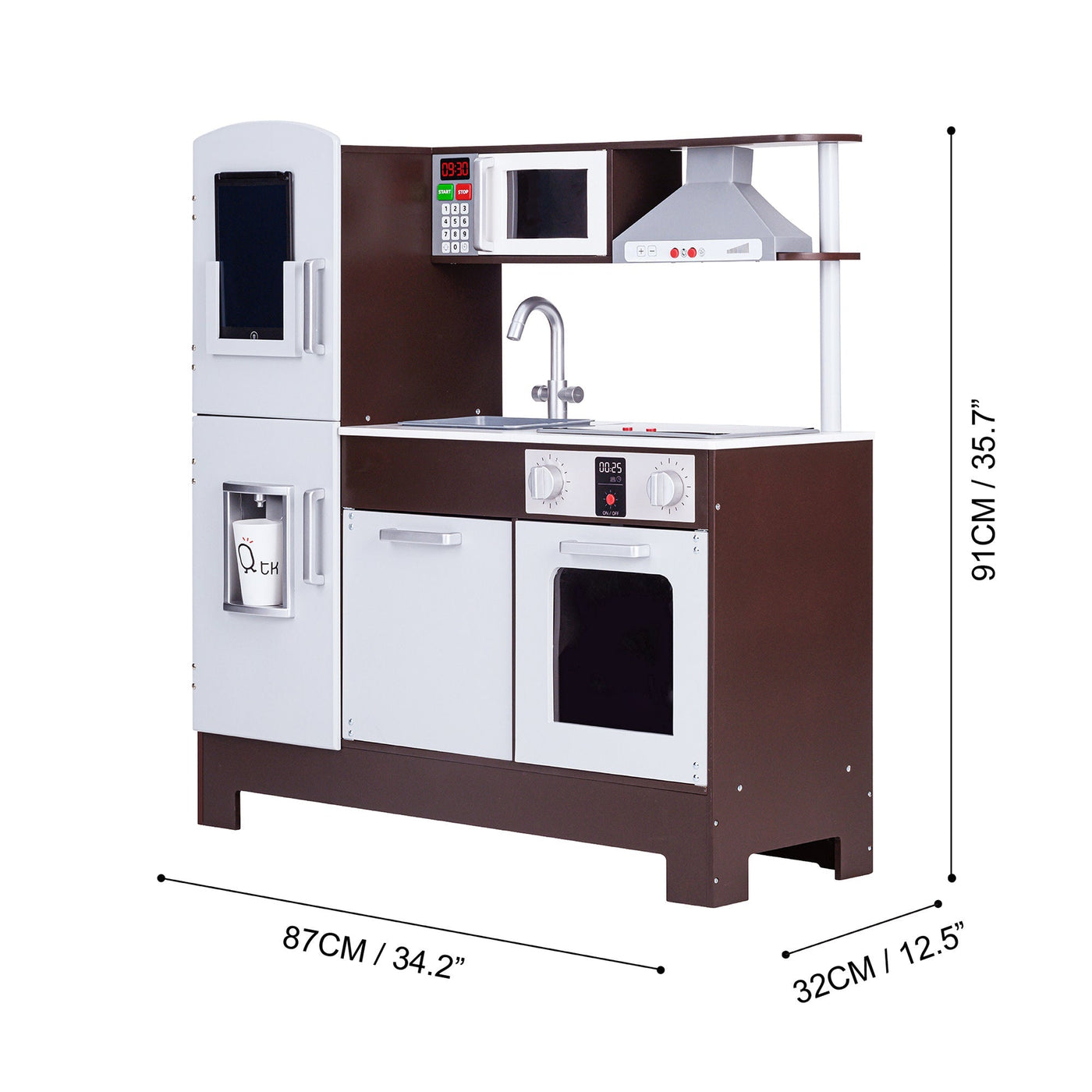 Teamson Kids Little Chef Munich Classic Kids Kitchen Playset with E-Writing Board, Espresso/Gray