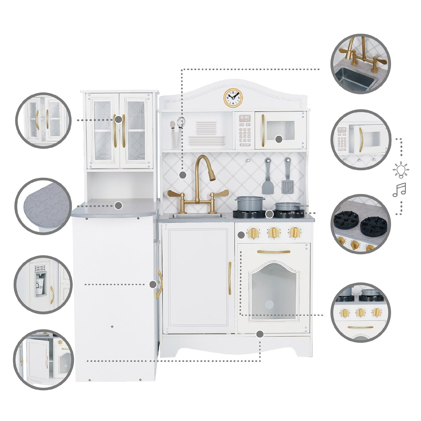 Teamson Kids Little Chef Upper East Retro Play Kitchen with Effects, White