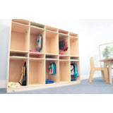 Whitney Brothers 10 Section Coat Locker Storage unit for preschool and daycare, featuring cubbies and hooks for organized classroom storage