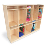 Whitney Brothers 10 Section Coat Locker Storage unit for preschool and daycare, featuring cubbies and hooks for organized classroom storage