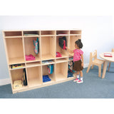 Whitney Brothers 10 Section Coat Locker Storage unit for preschool and daycare, featuring cubbies and hooks for organized classroom storage