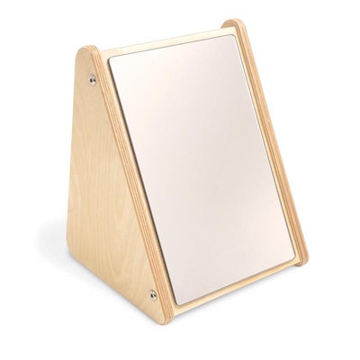 Whitney Brothers Infant Mirror Stand for babies and toddlers, wooden frame with shatterproof mirror for early development and sensory exploration.