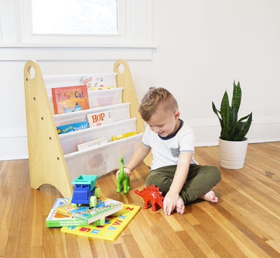 Modern Sling Bookshelf - Natural w/ White