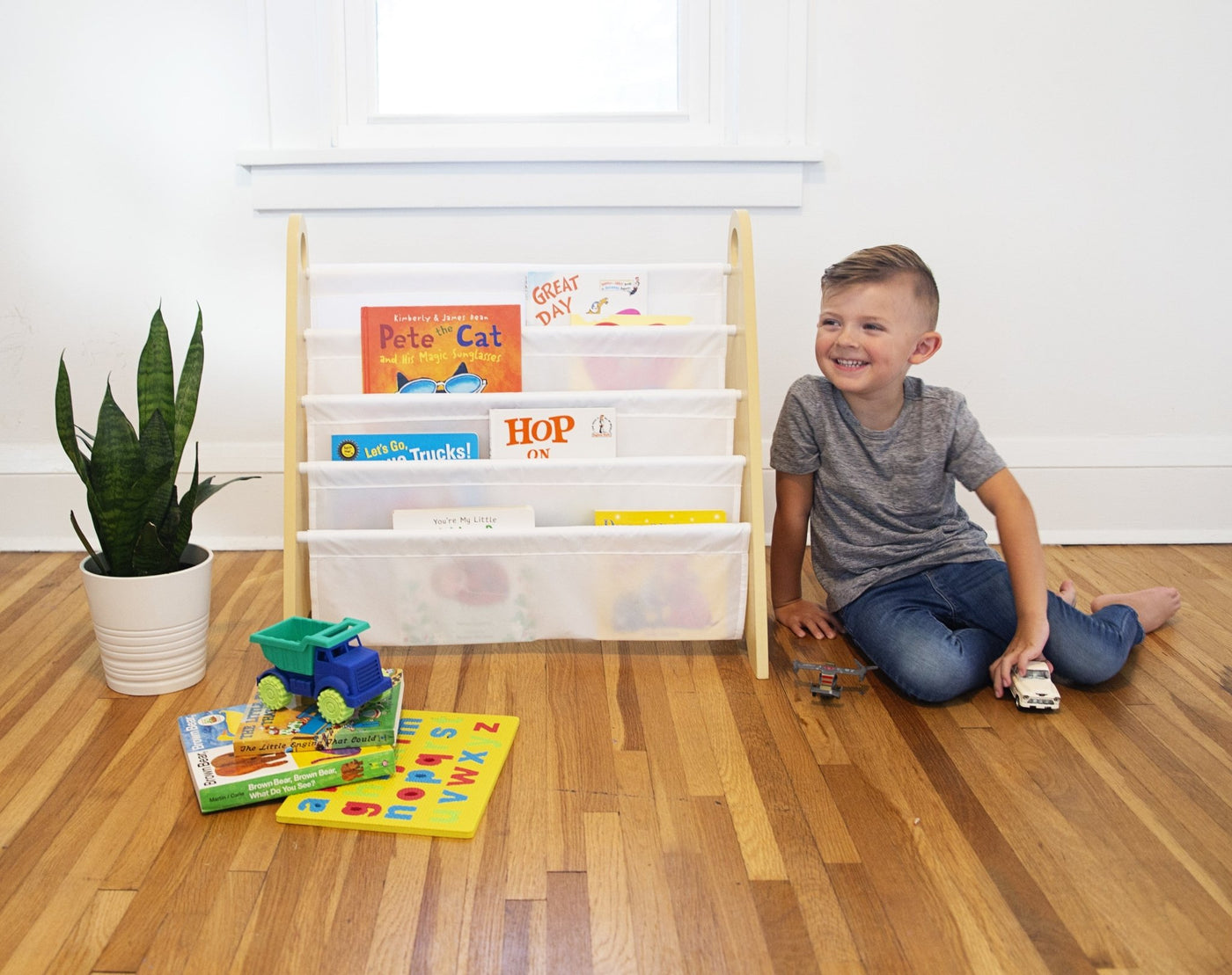 Modern Sling Bookshelf - Natural w/ White