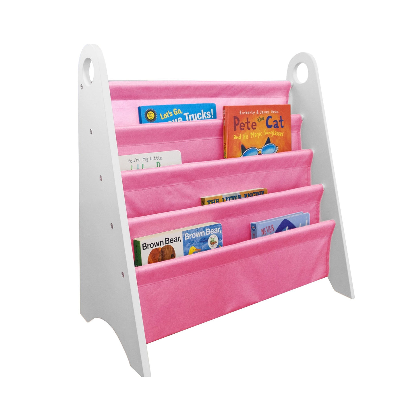 Modern Sling Bookshelf- White w/ Pink