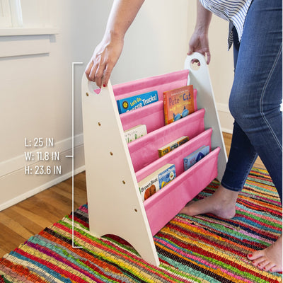 Modern Sling Bookshelf- White w/ Pink