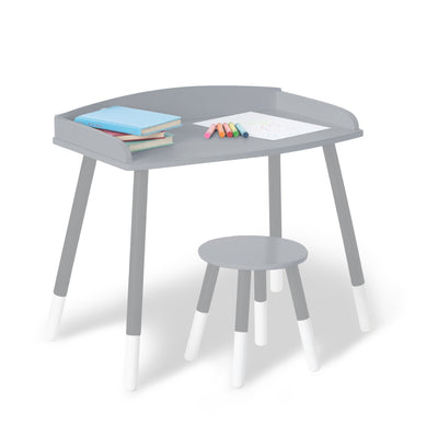 Modern Study Desk and Stool Set - Gray w/ White