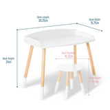 Modern Study Desk and Stool Set - White w/ Natural