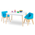 Daycare Modern Table & Chair Set - White Table Natural Legs w/ Blue Chairs