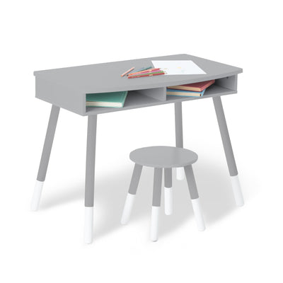 Premium Homework Desk and Stool Set  - Gray w/ White