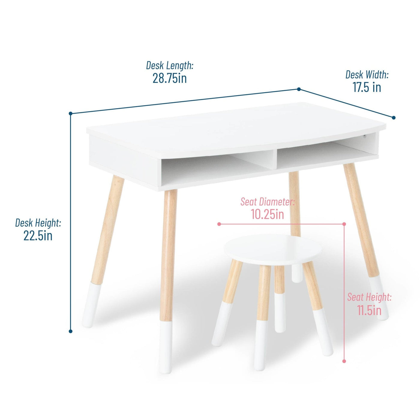 Premium Homework Desk and Stool Set -  White w/ Natural