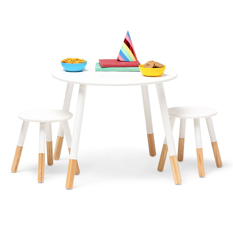 Scandi Round Table and Chair Set For Preschool - White/Natural