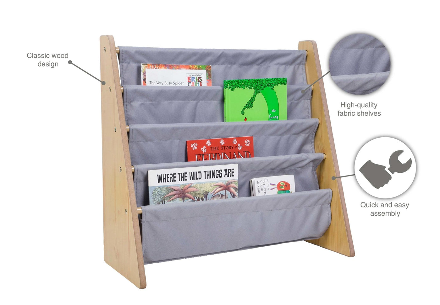 Sling Book Shelf - Natural w/ Gray