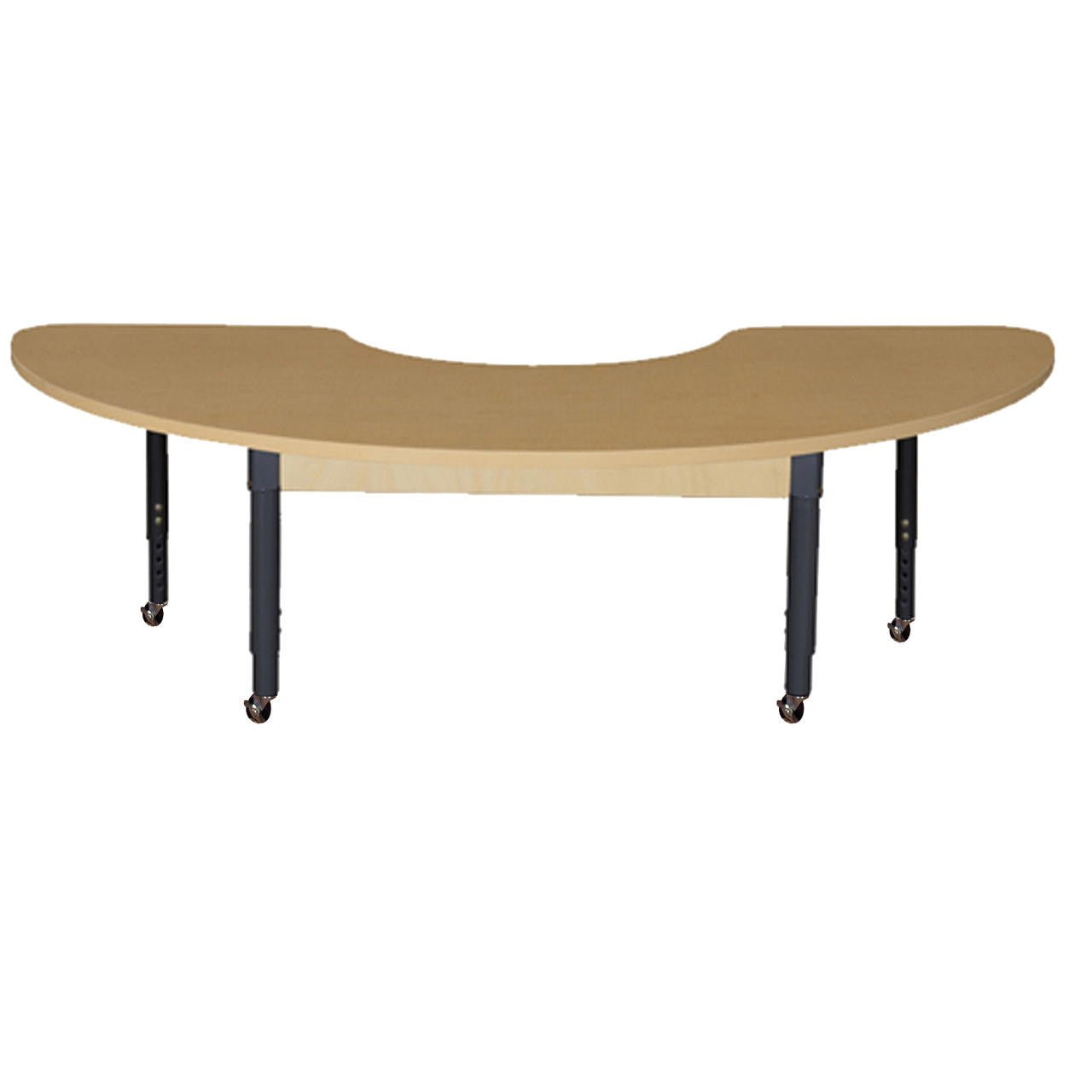 Mobile 24" x 76" Half Circle High Pressure Laminate Table with Adjustable Legs 14-19"