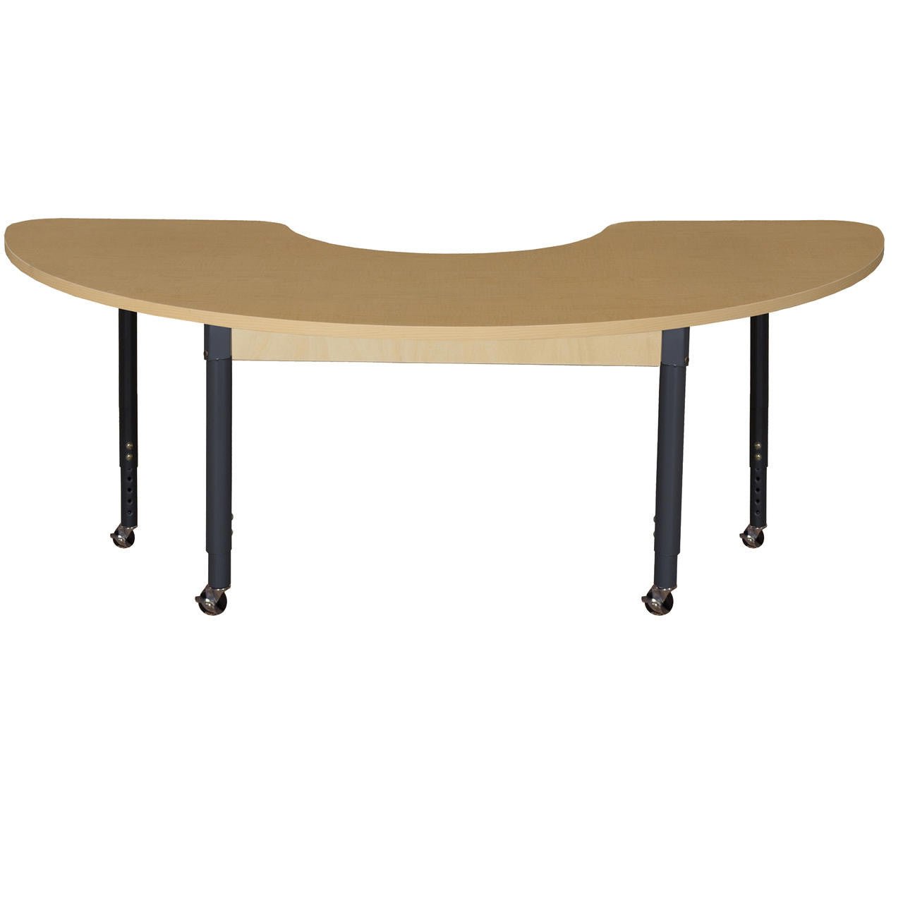 Mobile 24" x 76" Half Circle High Pressure Laminate Table with Adjustable Legs 19-30"