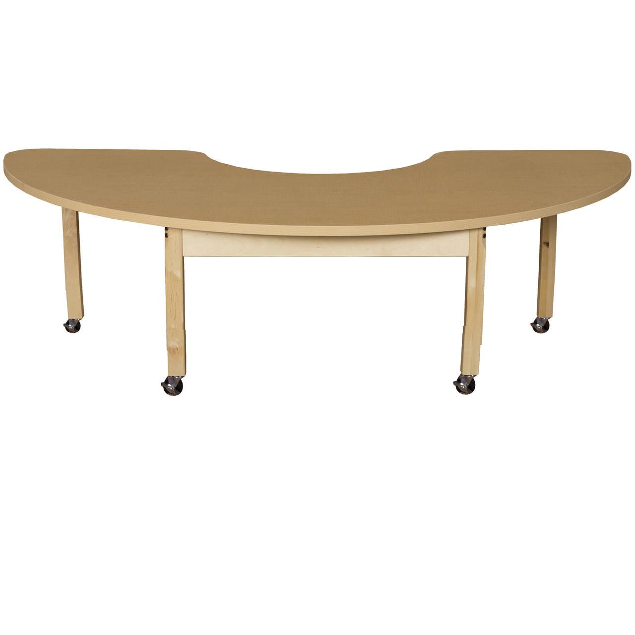 Mobile 24" x 76" Half Circle High Pressure Laminate Table with Hardwood Legs- 22"