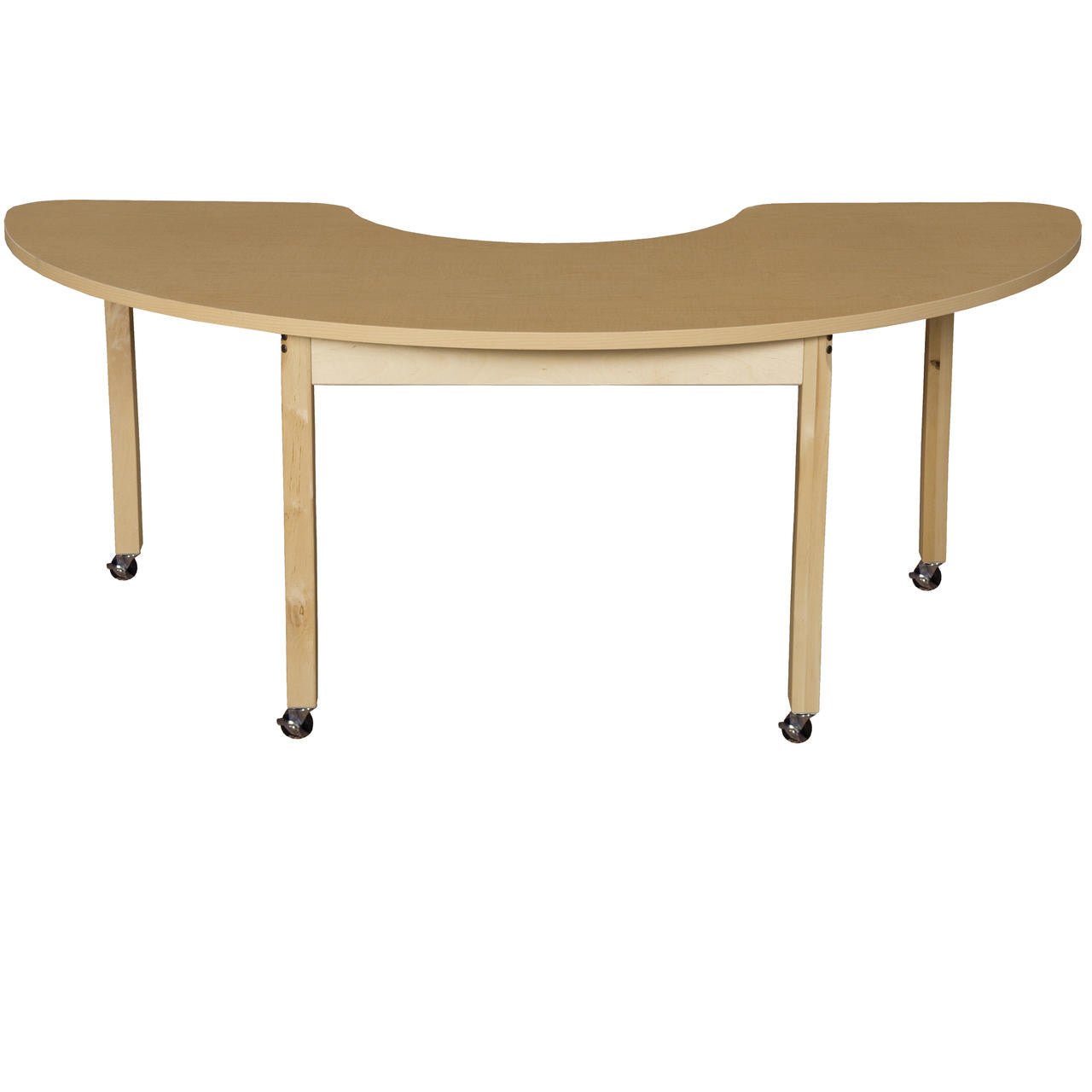 Mobile 24" x 76" Half Circle High Pressure Laminate Table with Hardwood Legs-26"