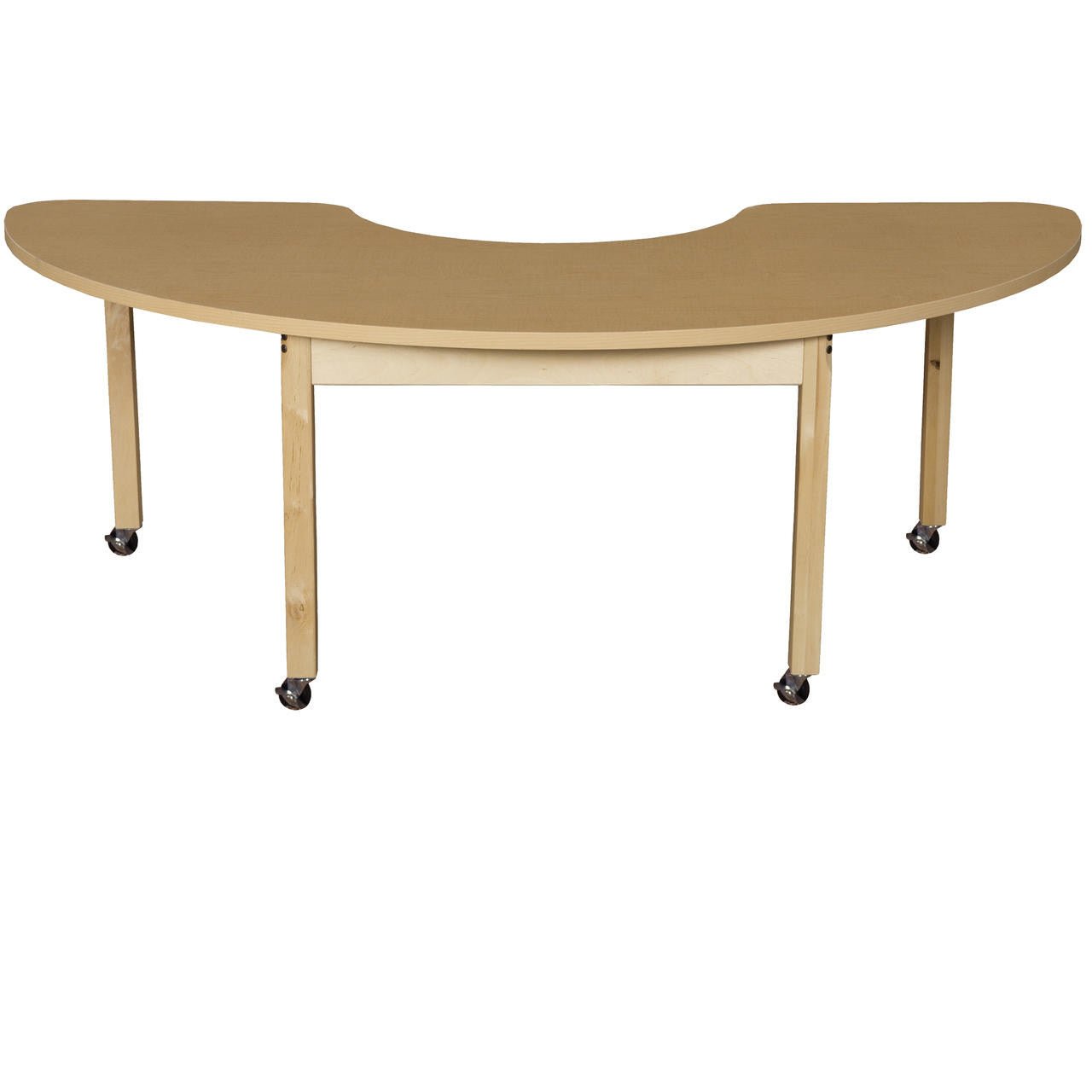 Mobile 24" x 76" Half Cirlce High Pressure Laminate Table with Hardwood Legs- 24"