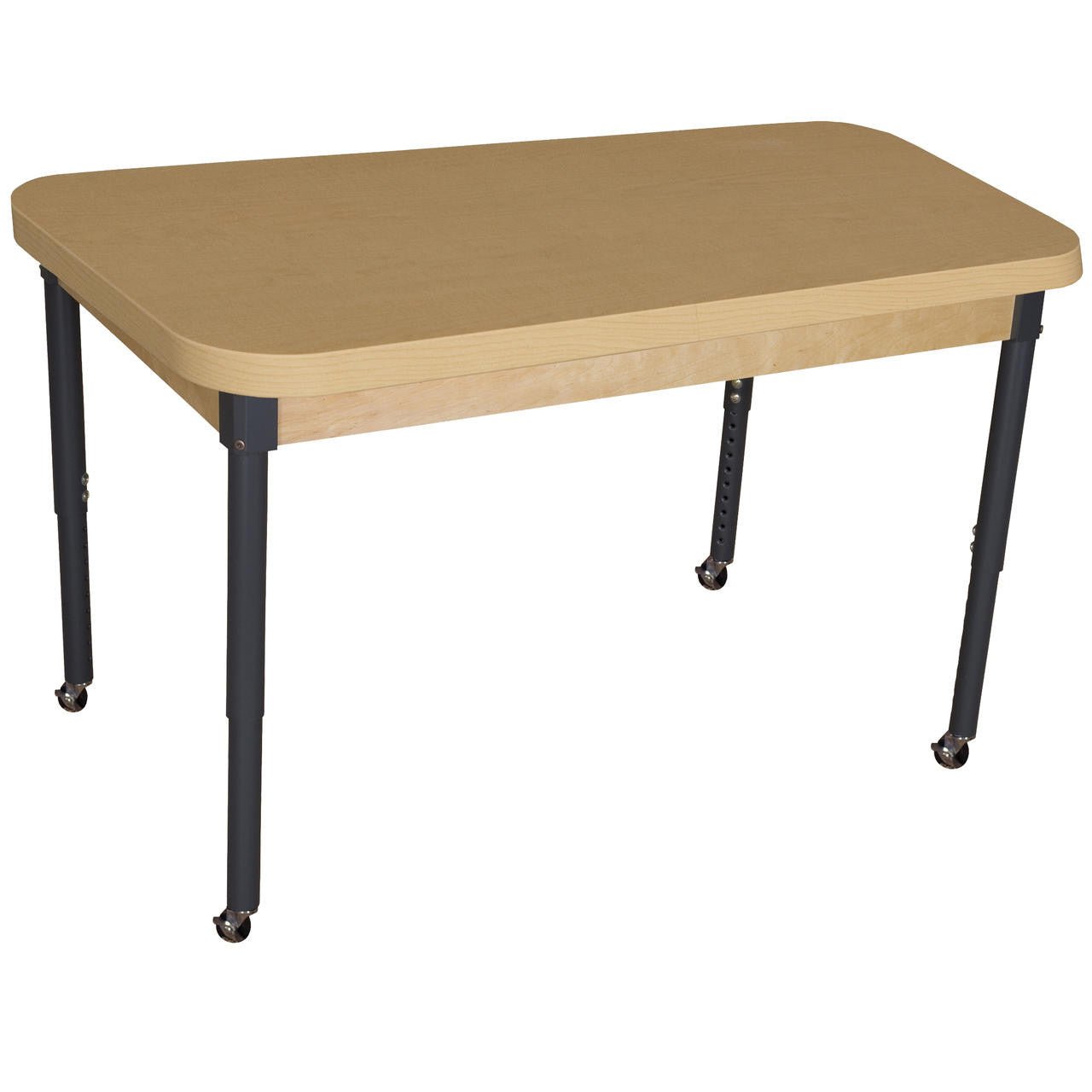 Mobile 30" x 44" Rectangle High Pressure Laminate Table with Adjustable Legs 19-30"