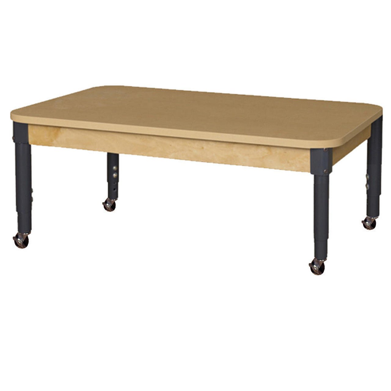 Mobile 30" x 48" Rectangle High Pressure Laminate Table with Adjustable Legs 14-19"