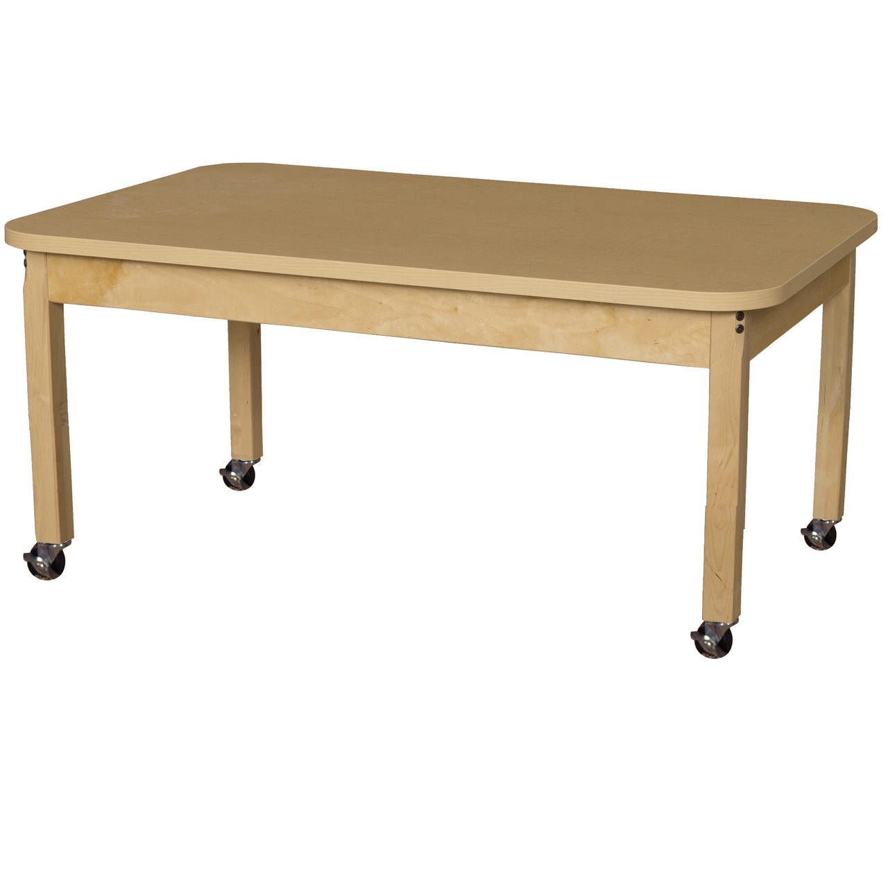 Mobile 30" x 48" Rectangle High Pressure Laminate Table with Hardwood Legs-14"